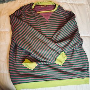 We The Free Green and Pink Striped Sweatshirt